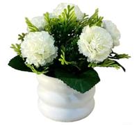Silk Carnation Potted Plant 15cm Artificial Flower Artificial Silk Carnation Pot 14cm Wide Home Decor Desk Top Faux Carnation Plant 15cm for Office Orange White Purple Red Yellow Carnation Pot (White)