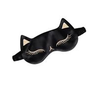 Silk Cat Print Eyeshade with Adjustable Buckle for Home Sleep | Black Light Blocking Design, Comfortable Wear, for Light Sleepers, Cute Cat Pattern, Ice Compress
