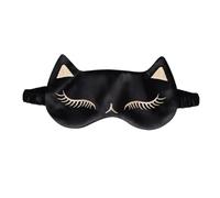 Silk Cat Print Eyeshade with Adjustable Strap for Women Sleep | Ice Compress Style, Black Colour, Home or Hotel Use, Cute Design, Frequent Travel Comfort