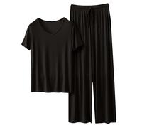 Silk Christmas Pyjamas Pyjamas for Women Ladies Cotton Pajamas Short Sleeve Round Neck Tops And Casual Loose Wide Leg Trouser Pjs Sets Soft Comfy Women Summer Tops