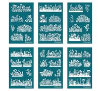Silk Clay Screen Flower Stencils - 6 Pcs Reusable Polymer Clay Stencils Floral Bouquet Patterns Silkscreen Print Mesh Transfer Stencil for Earrings Design Jewelry DIY Kit Polymer Tools
