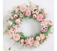 Silk-cloth Artificial Wreath Mixed with Roses Hydrangeas Daisies Dandelions All-Season Decor for Front Door Window Wedding Wall Home Party