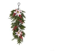 Silk Cloth Christmas Garland 60cm Red Berries Pine(62) | for premium silk cloth, sturdy wire frame, holds shape well, black base, reusable design