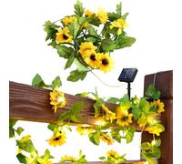 Silk Cloth Sunflower Garland String Lights 20 Pieces Artificial Sun Flowers String Solar Lights Outdoor Waterproof Sunflower Light Aesthetic Room Decorations for Indoor Bedroom Holiday Birthday Party