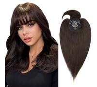 Silk-co 10-Inch Hair Topper for Thinning Crown - #2 Dark Brown Mono Base 100% Human Extensions With Fringe Clip-in Top Piece
