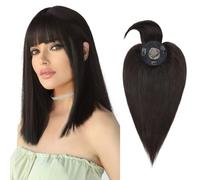Silk-co 10-Inch Hair Toppers for Thinning Women - #1B Natural Black Mono Base 100% Human Extensions With Fringe Crown Clip-in Top Piece