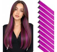 Silk-co 10 PCS Rainbow Colored Hair Extensions Clip In for Girls 22 Inch Colorful Straight Extensions for Party Highlights Accessories Hair Pieces for Women Invisible Natural Synthetic Grape Purple