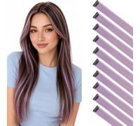 Silk-co 10 PCS Rainbow Colored Hair Extensions Clip In for Girls 22 Inch Colorful Straight Extensions for Party Highlights Accessories Hair Pieces for Women Invisible Natural Synthetic Light Purple