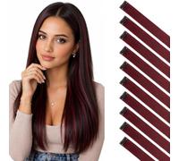 Silk-co 10 PCS Rainbow Colored Hair Extensions Clip In for Girls 22 Inch Colorful Straight Extensions for Party Highlights Accessories Hair Pieces for Women Invisible Natural Synthetic Wine Red