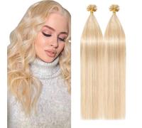 Silk-co 100 Strands Pre Bonded Hair Extensions Real Human Hair 20 inch U tip 100g Keratin Nail Fusion 100% Remy Hair Nail Extension Straight (#18/613 Ash Blonde&Bleach Blonde)