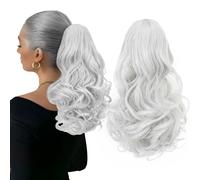 Silk-co 11" Short Curly Ponytail Extension Hair Pieces for Women Hair Extension Clip in Ponytail Hair Extensions Classic Natural Hair - Silver Grey