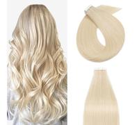 Silk-co 12"-24" Tape in Hair Extensions 100% Real Remy Human Hair Extensions 10Pcs Straight Skin Weft Seamless Silky Soft (14inch #60 Platinum Blonde)
