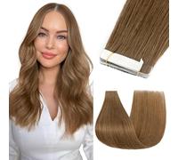 Silk-co 12"-24" Tape in Hair Extensions 100% Real Remy Straight Human Hair Extension 10Pcs Straight Skin Weft Seamless (18inch #04 Medium Brown)