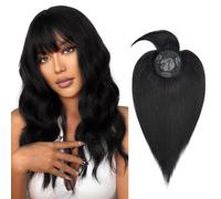 Silk-co 12-Inch Hair Toppers for Thinning Crown - #1 Jet Black Mono Base 100% Human Extensions With Fringe Clip-in Top Piece for Women