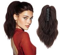 Silk-co 12" Ponytail Extension Curly Clip in Claw Hair Extensions Natural Wavy Looking Synthetic Hairpiece for Laides and Women Wavy Pony tails One Piece Invisible Synthetic Hairpiece Medium Brown