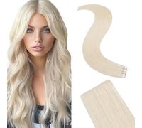 Silk-co 14 Inch Invisible Tape in Hair Extensions Human Hair Natural Seamless Hair Injected Hand-Tied Pro Quality Virgin Human Hair 10PCS 20G/Pack Straight Tape #60 Platinum Blonde