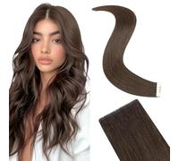 Silk-co 16 Inch Invisible Tape in Hair Extensions Human Hair Natural Seamless Hair Injected Hand-Tied Pro Quality Virgin Human Hair 10PCS 25G/Pack Straight Tape #02 Dark Brown