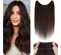 Silk-co 16inch #02 Dark Brown Silk-co Secret Wire In Hair Extensions 100% Real No Clip Invisible Remy Human Hair One Piece Natural Invisible Secret Wire on Hairpiece