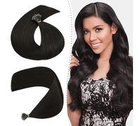 Silk-co 16inch Nano Ring Hair Extensions 7A Grade 100% Real Remy Silk Soft Straight Brazilian Human Hair Extensions With Nano Beads Cold Fusion 50g [50 Strands 1g/s #1B Natural Black]