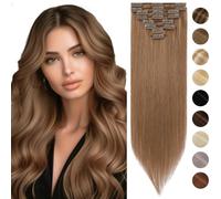Silk-co 16inch Real Hair Extensions Hair Extensions Clip in Human Hair #30 Light Auburn 8pieces Straight -Basic Thickness-Thin Weft- Remy Hair Extensions