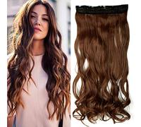 Silk-co 17inch One Piece 5 Clips Clip in Hair Extensions 100% Synthetic Long Curly Hairpiece 3/4 Full Head (Vivid Auburn)