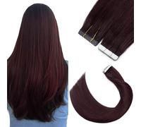 Silk-co 18inch Silky Soft Tape in Hair Extensions #99J Wine Red 100% Remy Human Hair Straight Skin Weft Hair Extensions 20pcs 50g