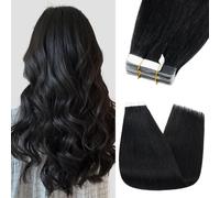 Silk-co 20" Hair Extensions Tape in Hair Extensions Real Remy Straight Human Hair Straight Invisible Glue Skin Weft 10 Pcs-25g/Set #Jet Black