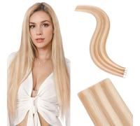 Silk-co 20 Inch Invisible Tape in Hair Extensions Human Hair Natural Seamless Hair Injected Hand-Tied Pro Quality Virgin Human Hair 10PCS 25G/Pack Straight Tape #27P613 Dark Blonde&Bleach Blonde