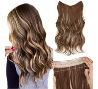 Silk-co 20 Inch Wire in Hair Extension Hidden Invisible Adjustable Wire Hair One Piece Wavy Curly Long Synthetic Hairpieces for Women 140g Natural Heat Temperature Fiber Medium Brown&Dark Blonde