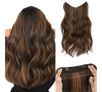 Silk-co 20 Inch Wire in Hair Extension Hidden Invisible Adjustable Wire Hair One Piece Wavy Curly Long Synthetic Hairpieces for Women 140g Natural Heat Temperature Fiber Dark Brown mix Golden Brown
