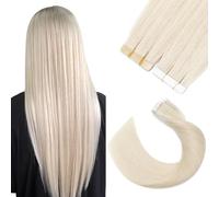 Silk-co 20 Pieces Tape in Hair Extensions Real Human Hair 14inch Remy Extension #70 Bleach White Skin Weft 40g Seamless Straight Silky Soft Hair Extension