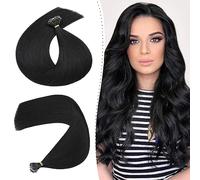 Silk-co 20inch Nano Ring Hair Extensions 7A Grade 100% Real Remy Human Hair Extensions [50 Strands 1g/s #01 Jet Black] With Nano Beads Cold Fusion 50 Strands