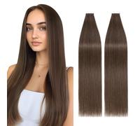 Silk-co 20inch Tape in Hair Extensions 40Pcs #02 Dark Brown Real Silky Soft With Invisible Glue Human Hair Extension Skin Weft 100g Silky Soft Seamless Straight
