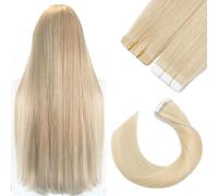 Silk-co 20inch Tape in Hair Extensions Human Hair Blonde 100% Real Remy Hair Skin Weft Straight 20 Pieccs 50g #613 Bleach Blonde