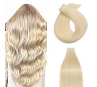 Silk-co 20Pcs Tape in Hair Extensions Human Hair #613 Bleach Blonde 100% Remy Real Hair Extension Skin Weft 24"-50g Seamless Soft Silky Straight