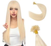 Silk-co 24 inches Straight Pre Bonded U Tip Nail Tip Keratin Nail 100% Real Remy Human Hair Extensions #60 Platinum Blonde 50Strands 50g