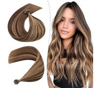 Silk-co 24" Pre bonded Nano Beads Hair #4P27 Medium Brown&Dark Blonde 100% Real Human Straight Nano Ring Hair Extensions 1g/s Remy Hair