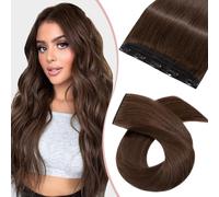 Silk-co 24inch One Piece Clip on Hair Extensions Seamless Clip in Hair Extensions #04 Medium Brown Real Remy Human Hair Extension 3/4 Half Head Natural Straight