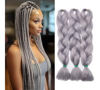 Silk-co 24inches Wholesale 3 Pcs Ombre Crochet Jumbo Braid 300g Braiding Hair Extension Afro Braid Synthetic Hair [Silver Grey]