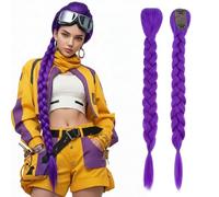 Silk-co 26Inch Long Purple Braid Ponytail Extensions Pre Stretched Dark Purple Hair Extensions for Braids Easy Clip in Ponytail for Cosplay Halloween Costume Cosplay Stage Partiesies Synthetic Braid