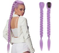 Silk-co 26Inch Long Purple Braid Ponytail Extensions Pre Stretched Light Purple Hair Extensions for Braids Easy Clip in Ponytail for Cosplay Halloween Costume Cosplay Stage Partiesies Synthetic Braid