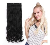Silk-co 29" One Piece 5 Clips Clip in Hair Extensions 100% Synthetic Long Curly Hairpiece 3/4 Full Head (Jet Black)