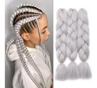 Silk-co 3 Pieces Braiding Hair Ombre Afro Twist Braid Hair Extensions Crochet Box Synthetic Jumbo Braids 24inches [300g-Light Grey]