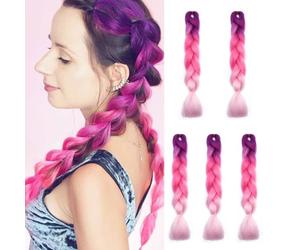 Silk-co 5Bundles 24inch Jumbo Braiding Hair Extensions Afro Box Braids Ombre Synthetic Weaving Hair -Purple-Peach-Pink
