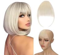 Silk-co #613 Bleach Blonde Fringe Hair Piece Human Hair Bangs Clip in Hair Extension Thin Front Bang Real Remy