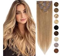 Silk-co 8PCS Hair Extensions Clip in Hair Extensions 100% Real Remy Straight Human Hair #27 Dark Blonde Clip on Hair Extension -Basic Thickness-Thin Weft- [16inch-65g]