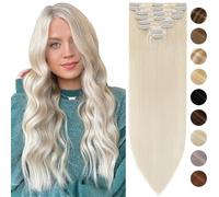 Silk-co Blonde Hair Extension Clip in Hair Extensions 18inch 100% Real Remy Straight Human Hair #60 Platinum Blonde Clip on -Basic Thickness (70g)