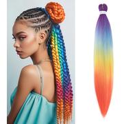 Silk-co Braiding Hair Extension Pre Stretched Professional Easy Braiding Hot Water Setting Yaki Synthetic 26 inches 90g Natural Purple&Blue&Yellow&Orange