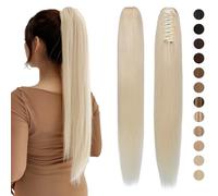 Silk-co Claw on Ponytail Extension Straight Pony Tail Real Remy Human Hair Clip in Hair Extensions 18inch #60 Platinum Blonde