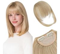 Silk-co Clip in Bangs Extensions with 12Inch Temples Fringe 6.5Inch Hair Piece One Piece Extension Sideburn Bangs Invisible Natural Synthetic Hairpiece for Laides and Women #Ash Blonde&Bleach Blonde